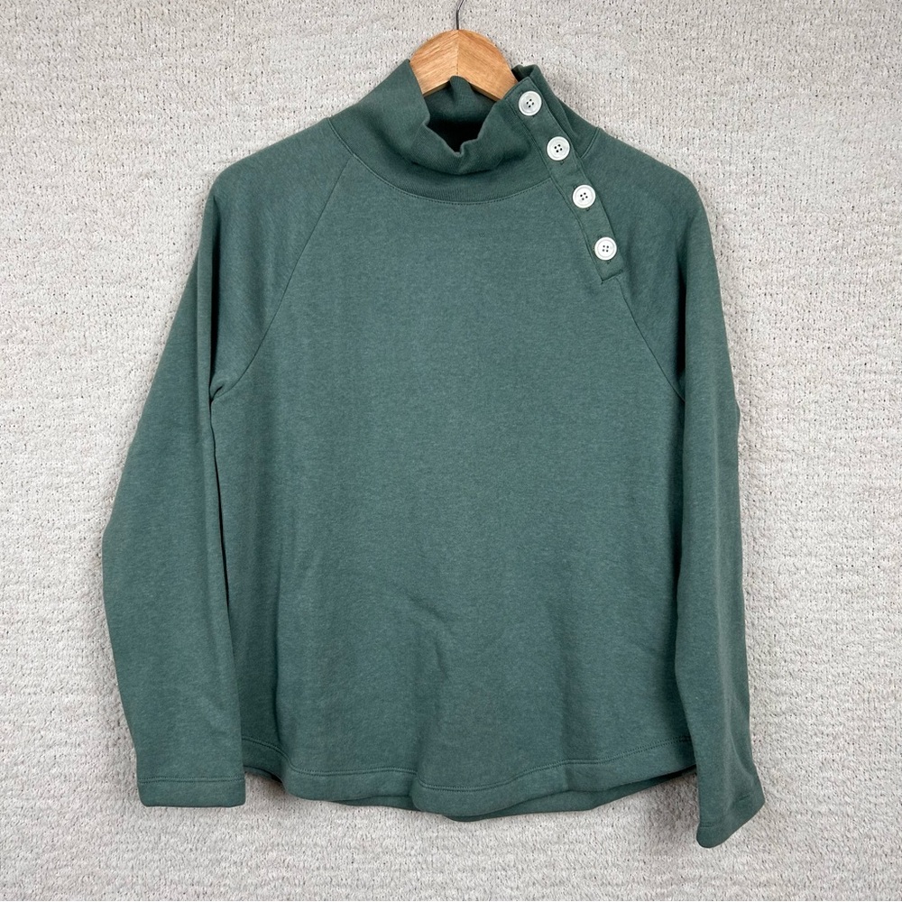 J. Crew Factory Sweater Womens S Green Wide Button-Collar Pullover‎ Sweatshirt